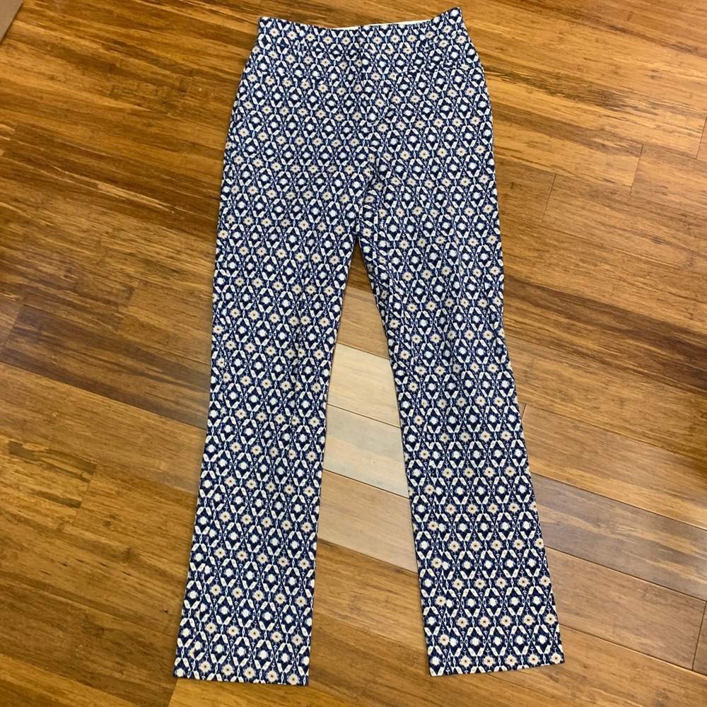 Anthropologie Essential Collection Blue‎ Patterned Pants Size 2 Tall Kick Flare